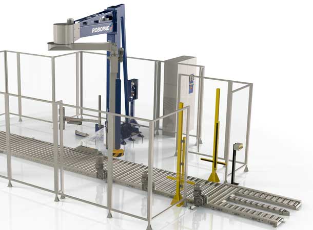 全自動(dòng)旋轉(zhuǎn)臂纏繞膜包裝機(jī)，用拉伸膜包裹特別不穩(wěn)定的產(chǎn)品的理想解決方案。